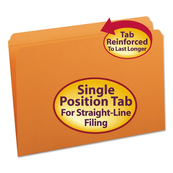Smead Reinforced Tab Folder, Straight Cut, Legal, Orange, PK100 17510
